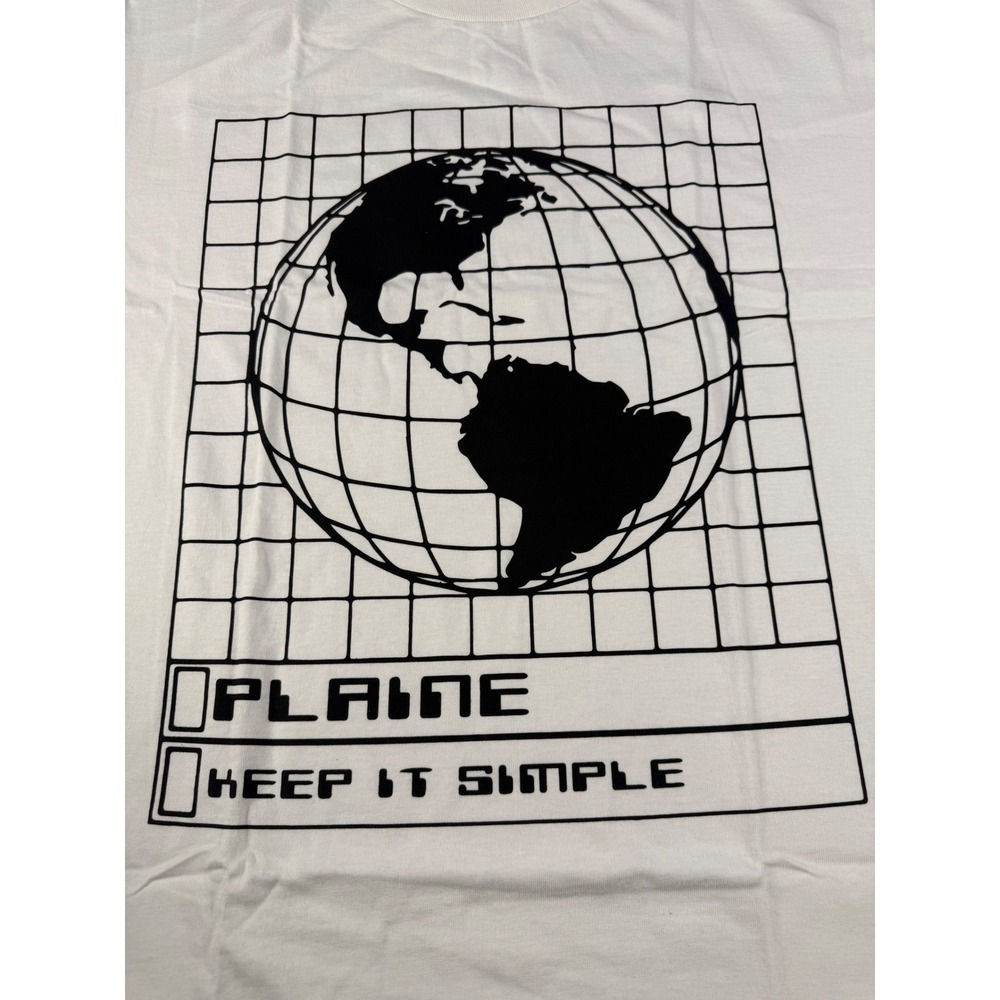 Plaine Keep It Simple Globe Graphic T-Shirt White Mens Large Made in USA